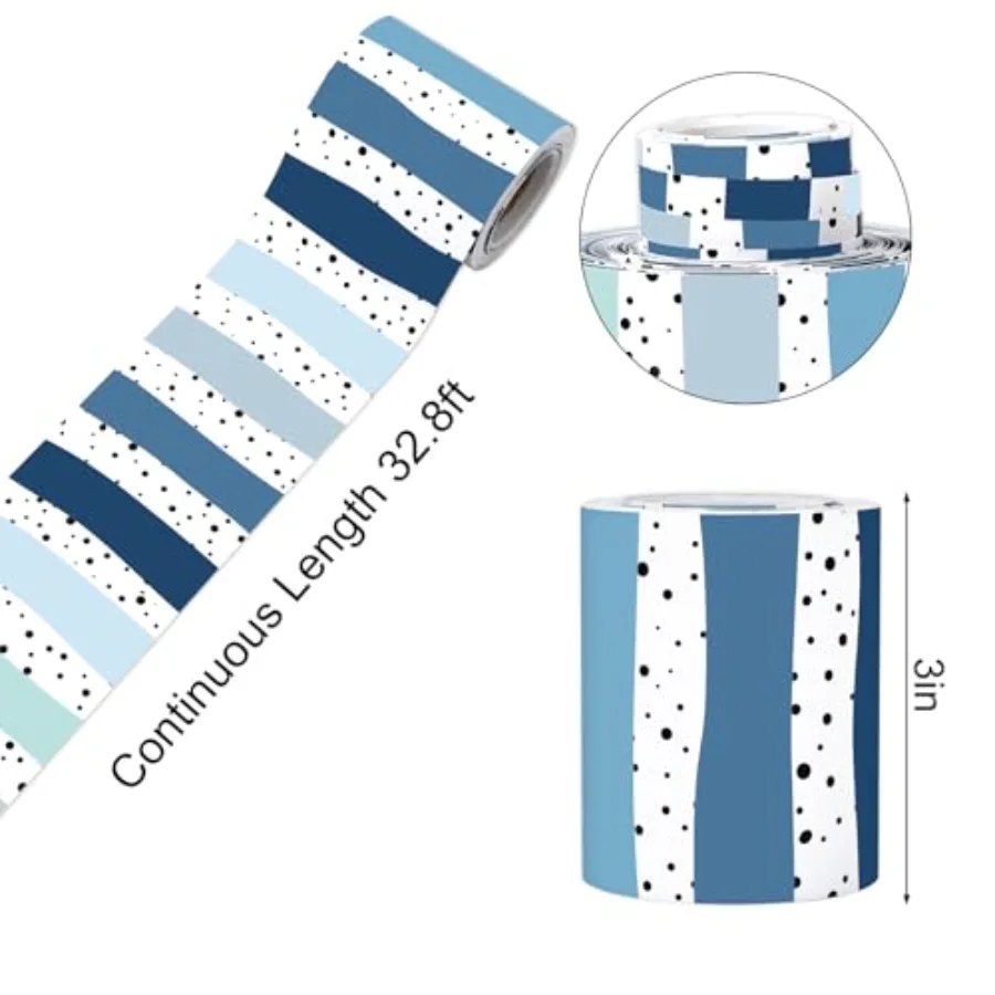 32.8Ft Summer Classroom Bulletin Board Border Dusty Blue Dot Stripe, view 2