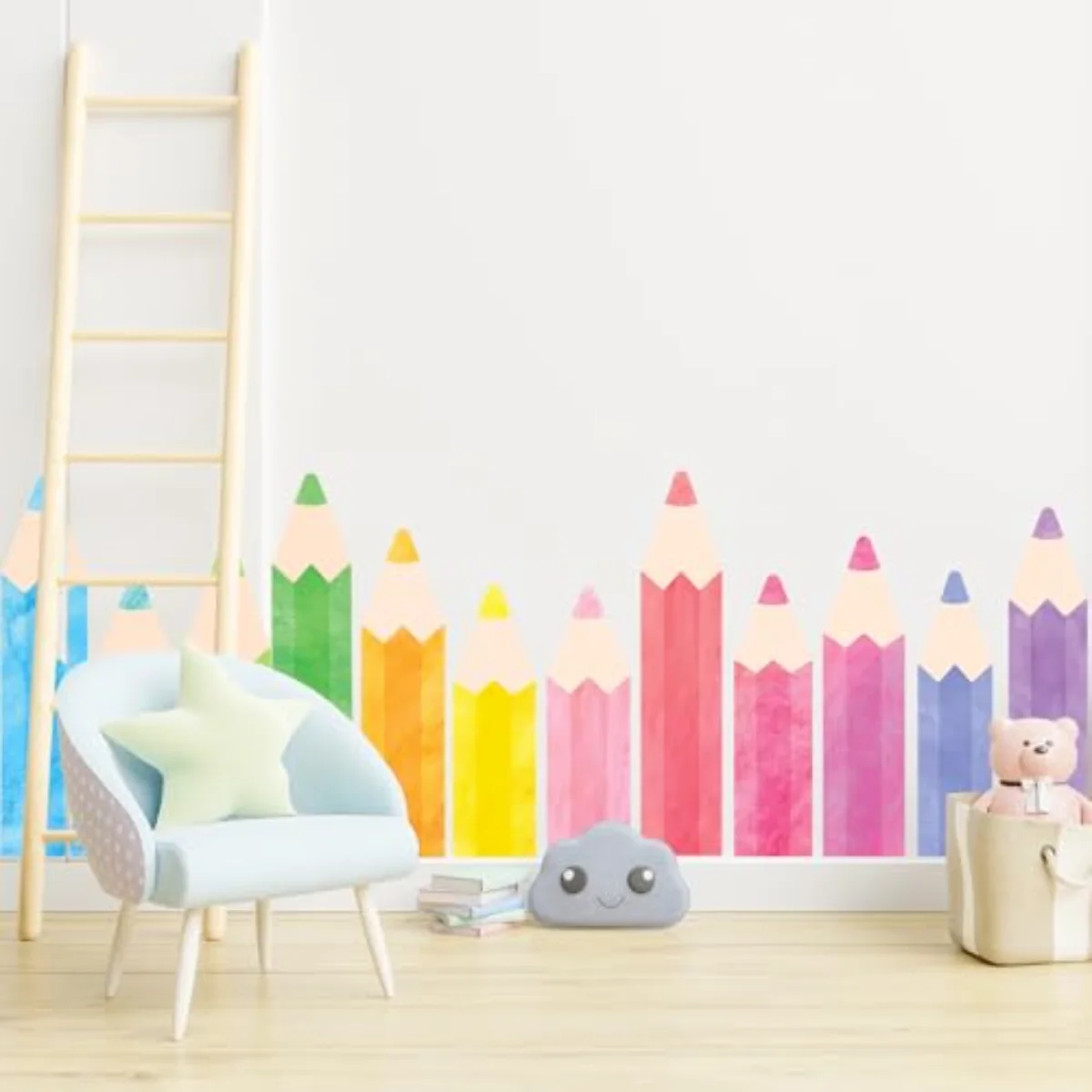 8 Sheet Pastel Pencil Wall Stickers Watercolor Macaron Color Pencil Peel