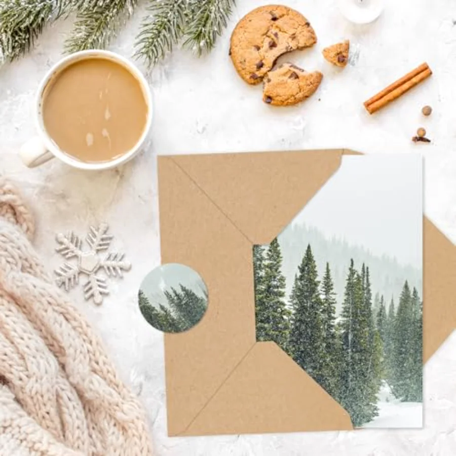 36 Pack Christmas Tree Cards with Envelopes Stickers Winter Forest, view 4
