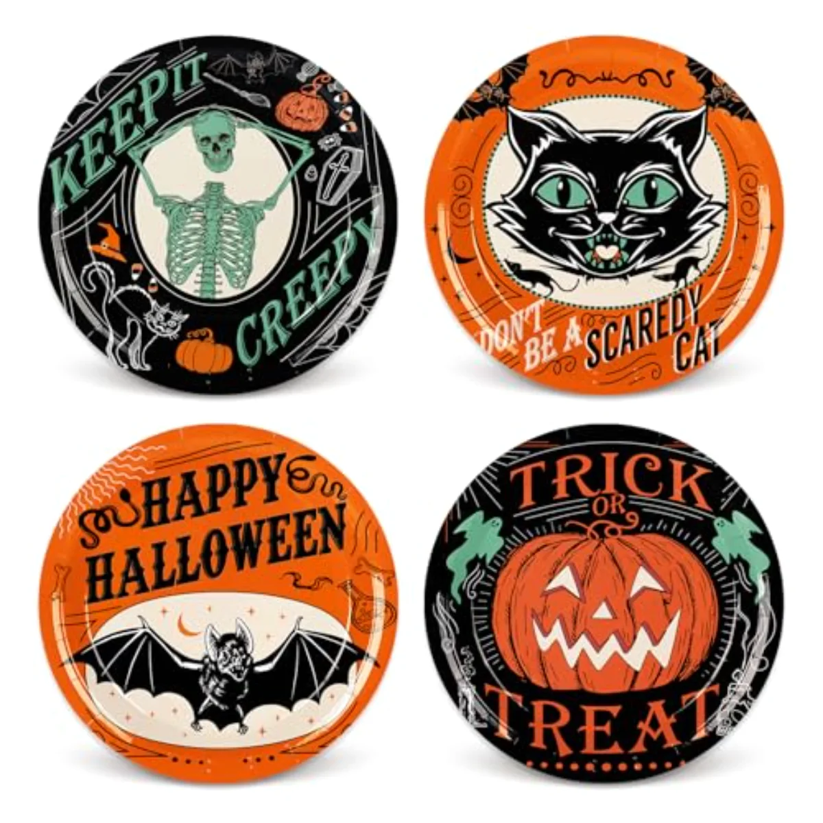 Halloween Paper Plates Vintage Orange Black Disposable Dinner Plates Black