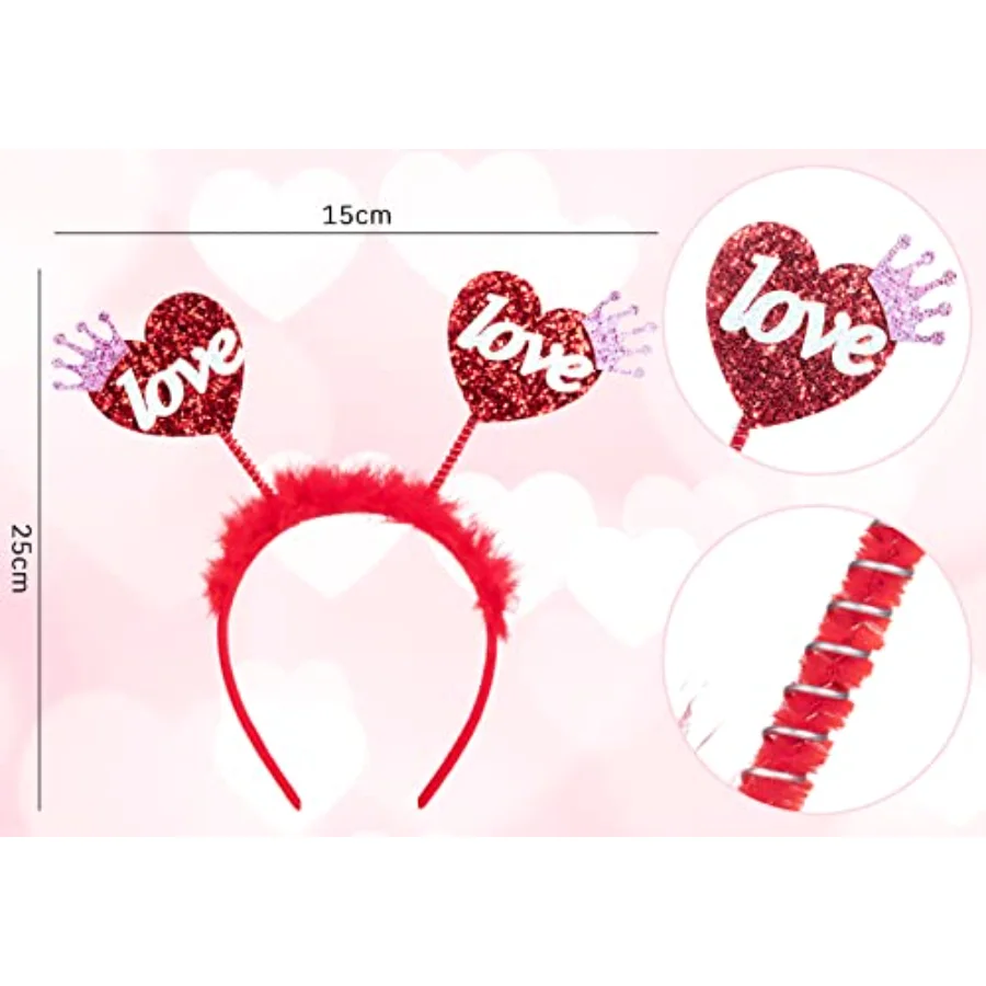 4Pcs Valentine's Day Headbands Glitter Red Heart Lip Bopper Headband Love, view 2