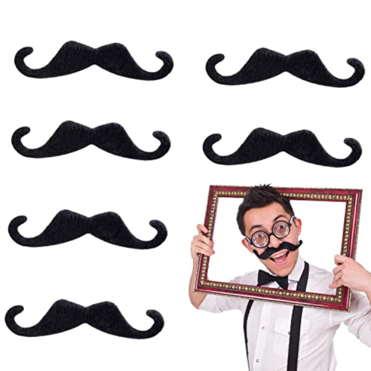 5 Inch Large Self Adhesive Fake Mustaches Novelty Black Mustache for