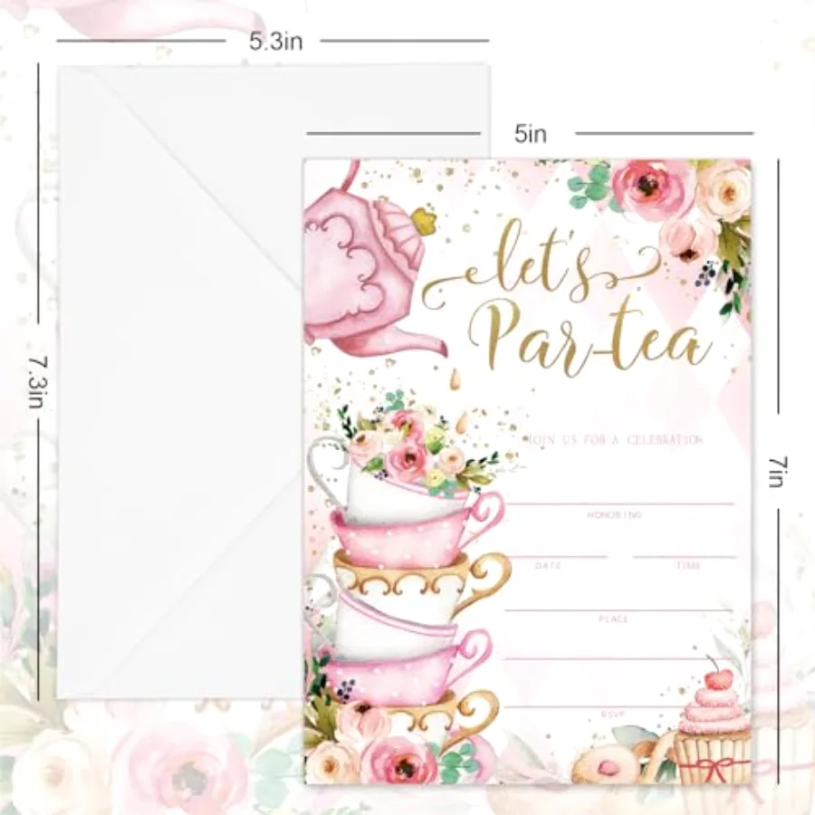 25 Packs Tea Party Invitations 5 x 7 Inch Floral Fill-In Invitation Cards, view 2