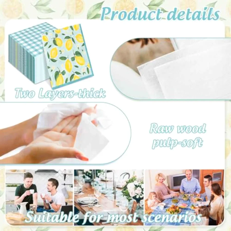 Lemon Luncheon Napkins Spring Summer Disposable Paper Napkin Reversible, view 3