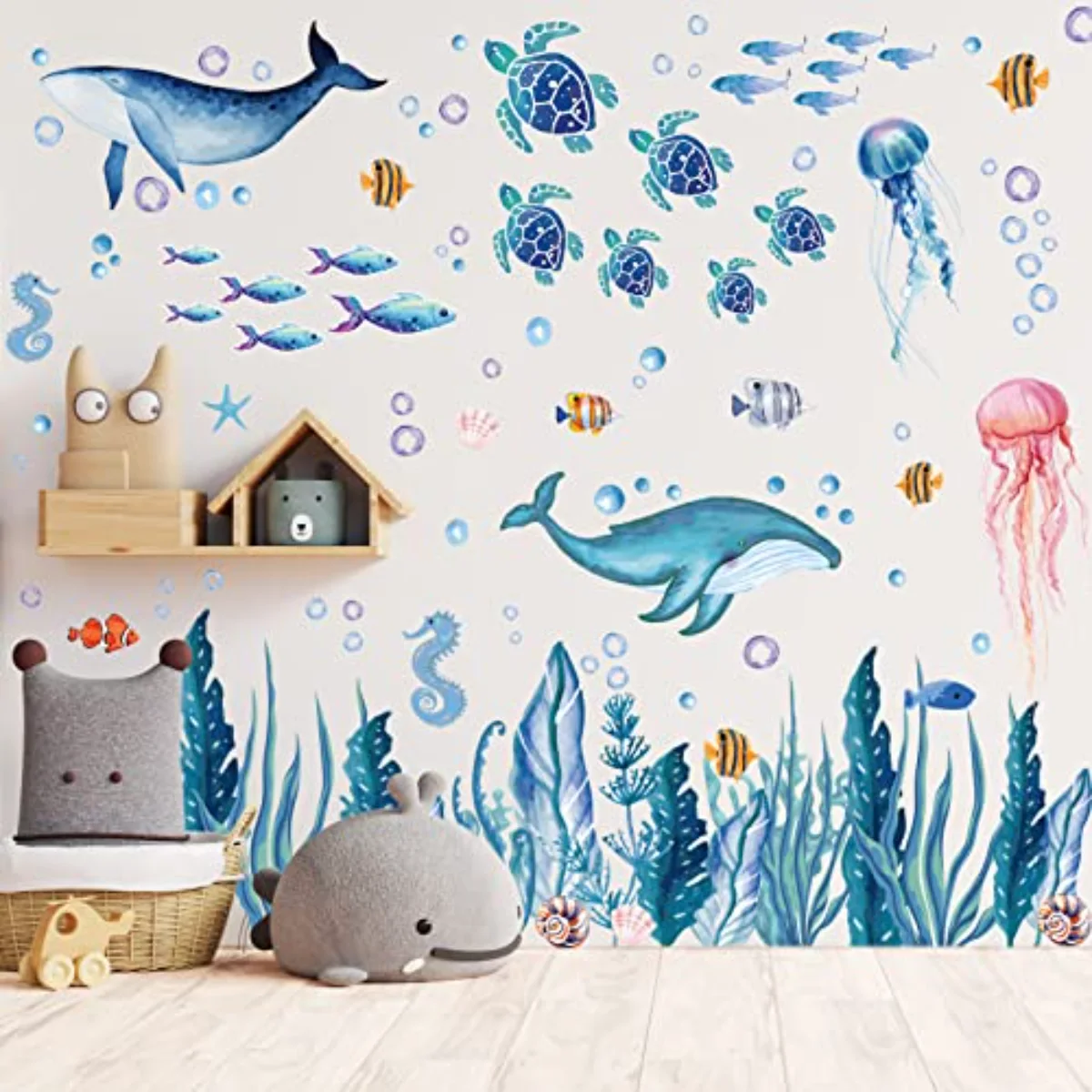 143 Pieces Ocean Wall Decals Watercolor Under The Sea Wild Life Animals