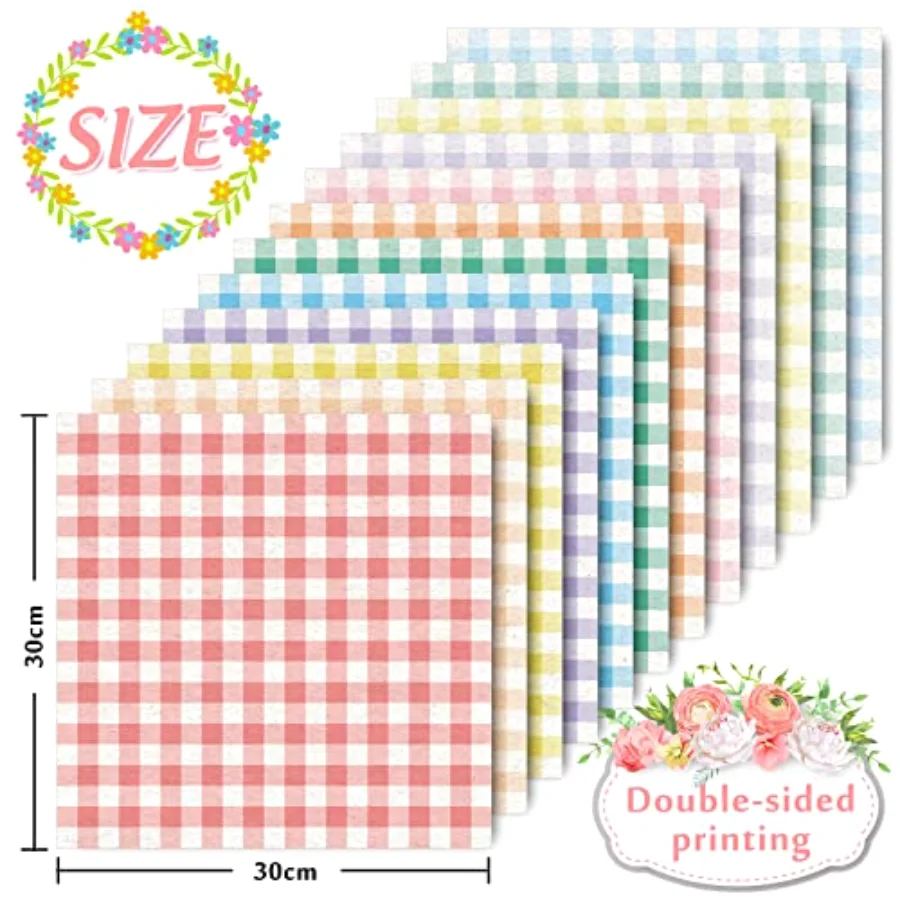 24pcs Pastel Plaid Pattern Paper 12 Designs Gingham Double-Sided Scrapbook, view 2