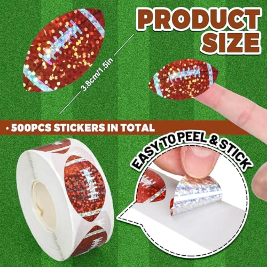 Football Stickers Roll Glitter Sport Ball Seal Stickers Holographic, view 2