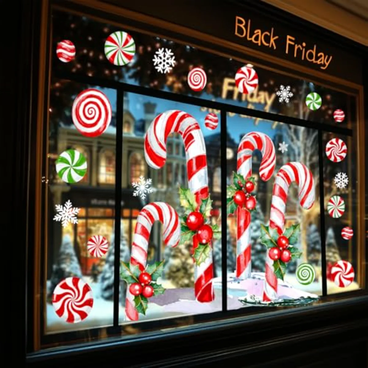 13.8 x 35.4'' Extra Large Christmas Window Clings Red Green Candy Cane