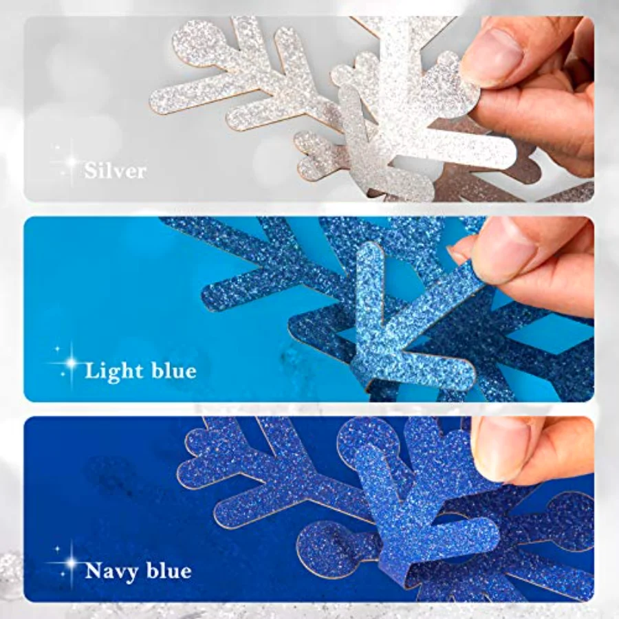 Snowflake Cut-Outs 48Pcs Glitter Blue Silver Snowflake Cutouts, view 2
