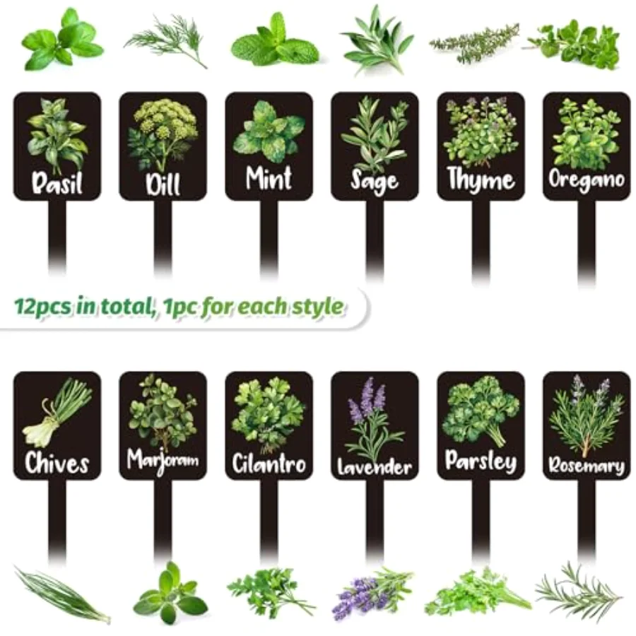 12Pcs Herb Plant Label Signs 12 Styles Garden Herb Markers Thickened, view 3