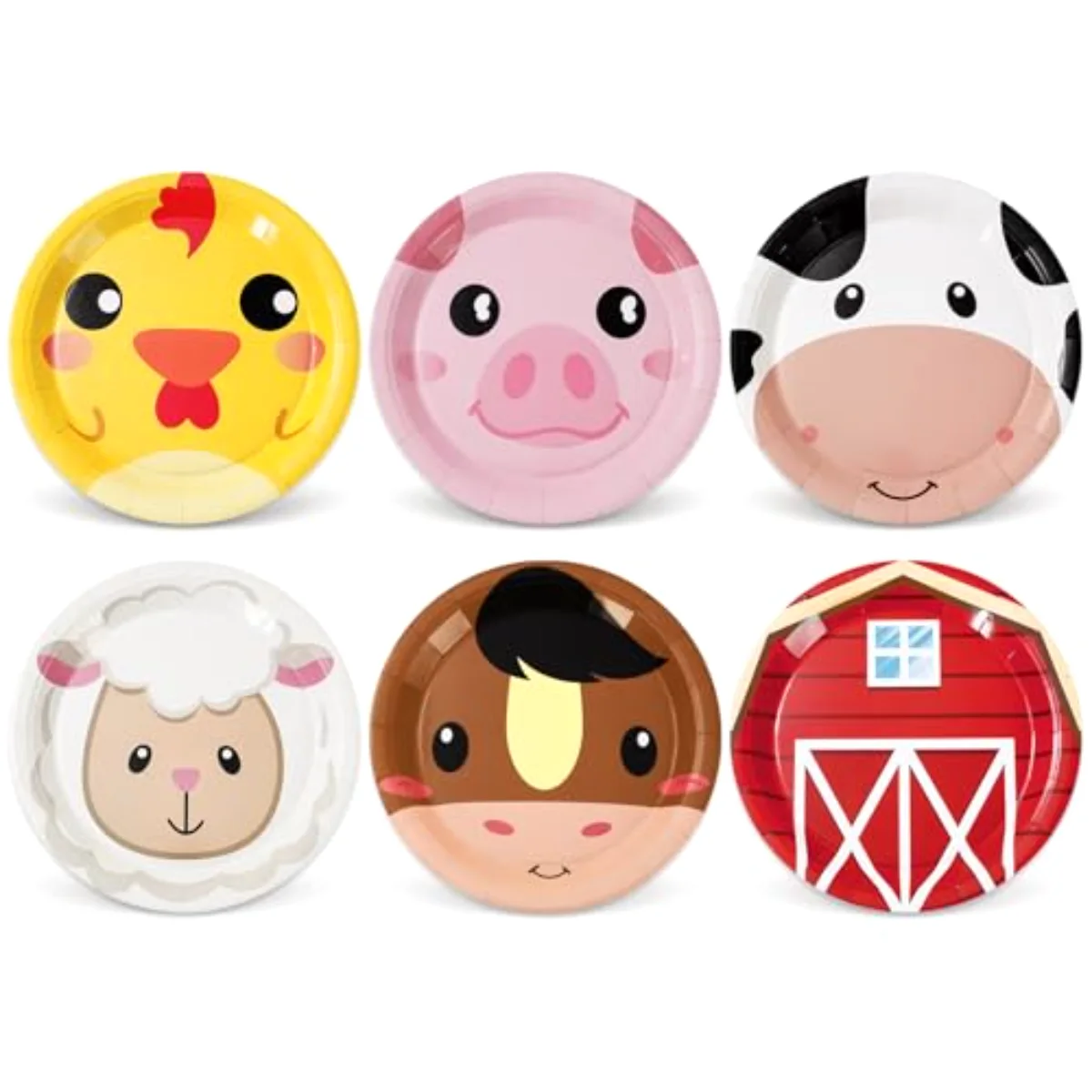 60Pcs Farm Animal Birthday Party Dessert Plates Cock Pig Cow Sheep