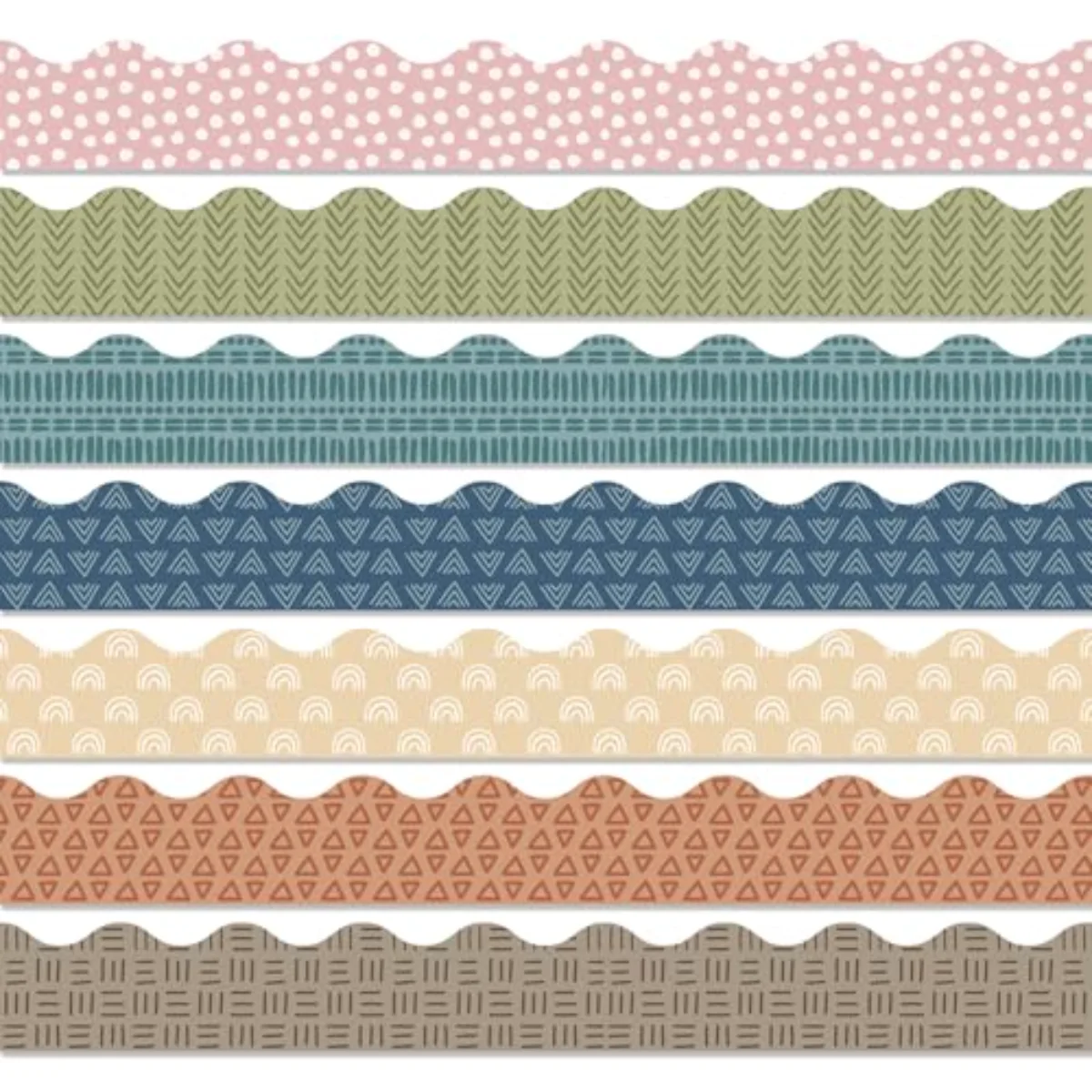 70 Pcs Boho Scalloped Bulletin Board Borders Cute Colorful Geometry