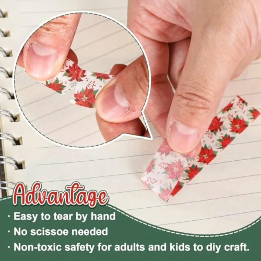 12 Rolls Christmas Floral Washi Tape Xmas Watercolor Berry Holly Leaves, view 3