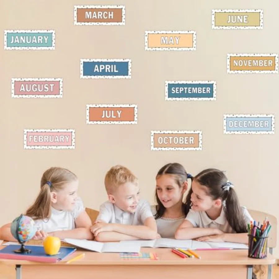 12 Pcs Months of The Year Bulletin Board Set Boho Color Monthly Headliners, view 4
