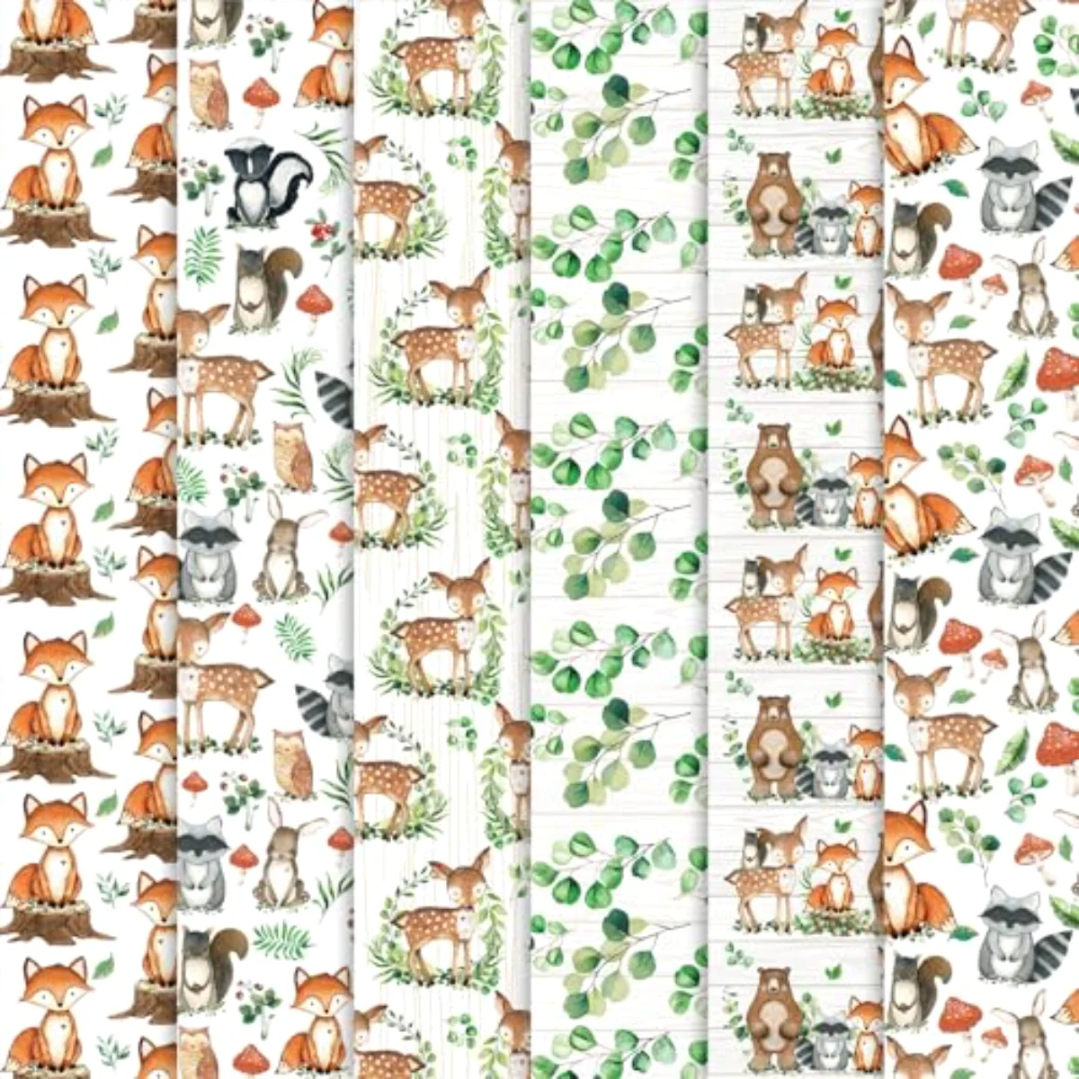 6Pcs Woodland Cotton Fabric Bundles Woodland Animal Eucalyptus Printed Fat