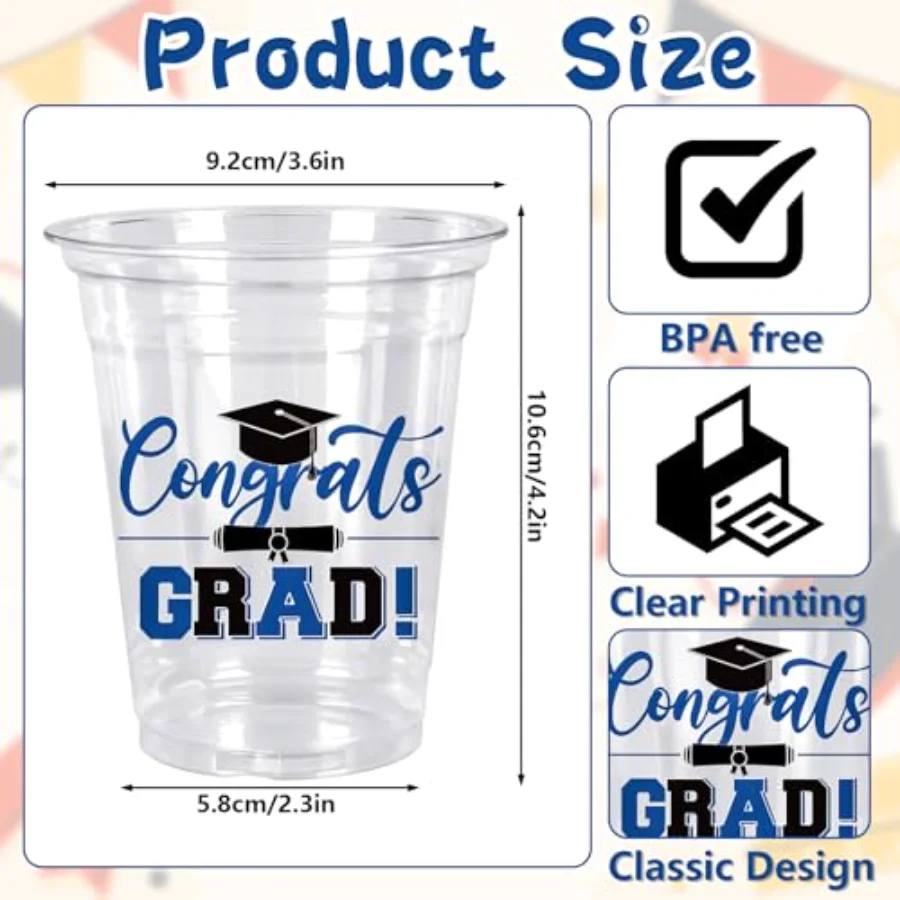 50Pcs 12oz Graduation Disposable Cup Class of 2025 Plastic Party Cup Black, view 2