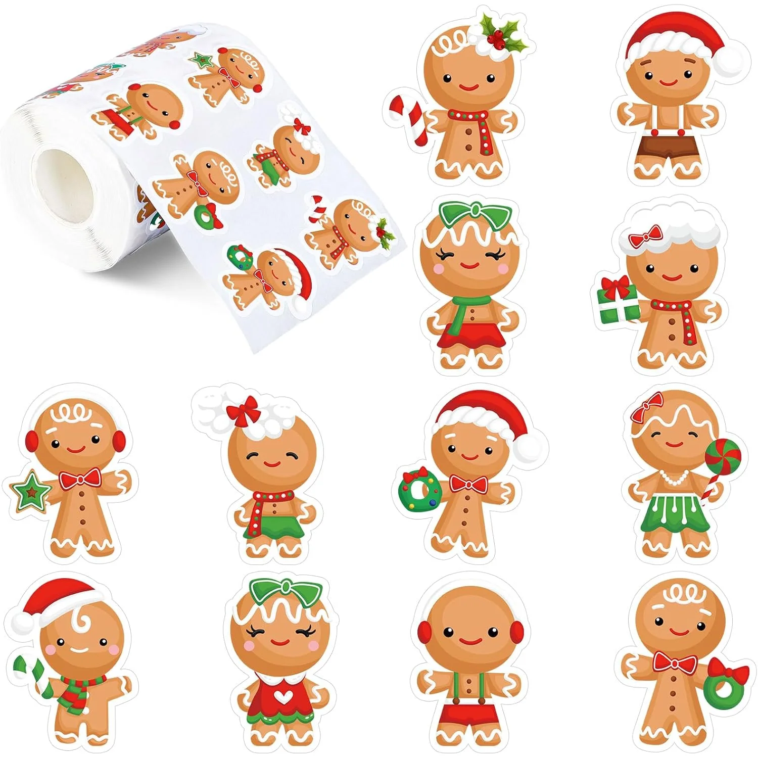 1000Pcs Christmas Gingerbread Man Stickers for Kids 12 Designs Funny