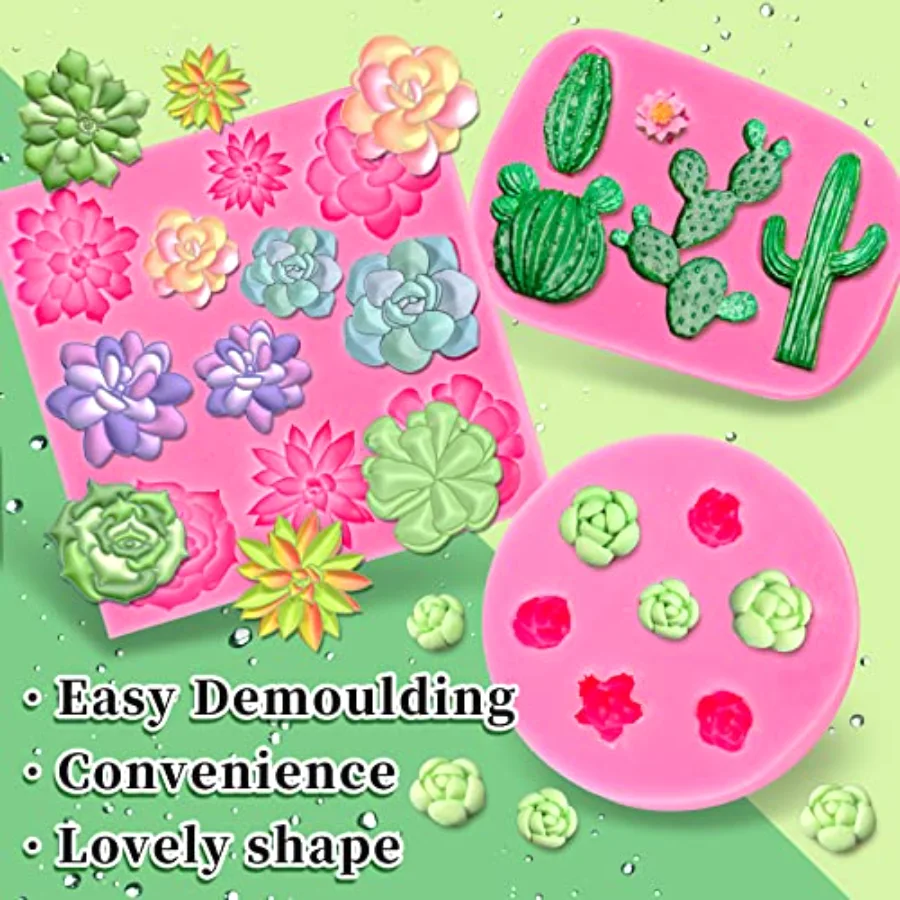 Succulent Fondant Molds 3D Silicone Cactus Succulents Leaves Moulds, view 3