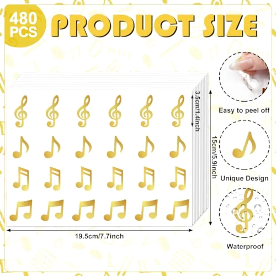Gold Music Note Stickers Foil Gold Music Teacher Reward Sticker School, view 2