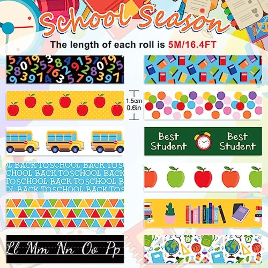 12 Rolls Back to School Washi Tape First Day of School Colorful Washi, view 2