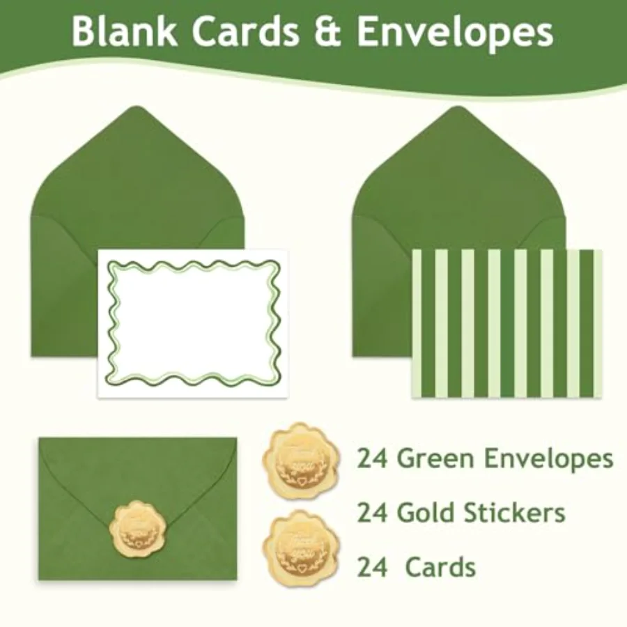 24Pcs Flat Blank Notes with Envelopes Blank Index Cards Watercolor Green, view 3