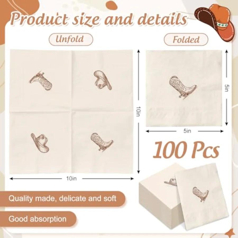50Pcs Western Cowboy Cocktail Napkins, view 2