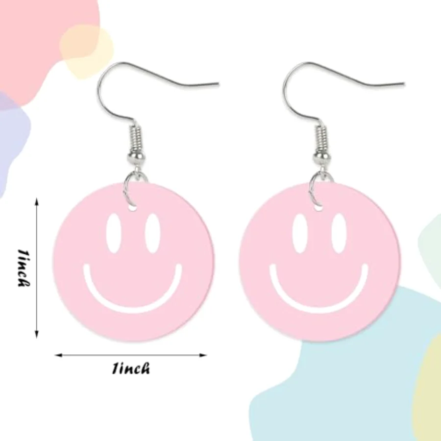 5 Pairs Smile Face Acrylic Earrings Pastel Smile Face Dangle Earrings, view 2