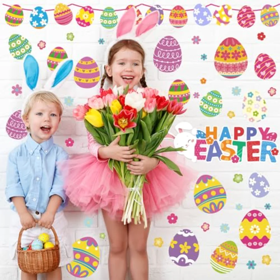 Easter Wall Decor Stickers Happy Easter Egg Flower Wall Decals Small Room, view 3