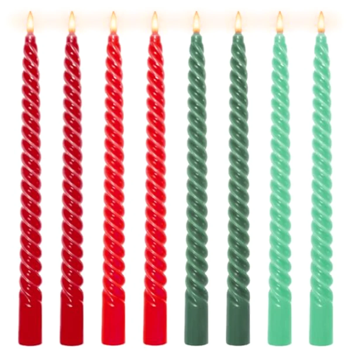 8Pcs 10 Inch Christmas Spiral Taper Candles Red Green Dripless Twisted Wax