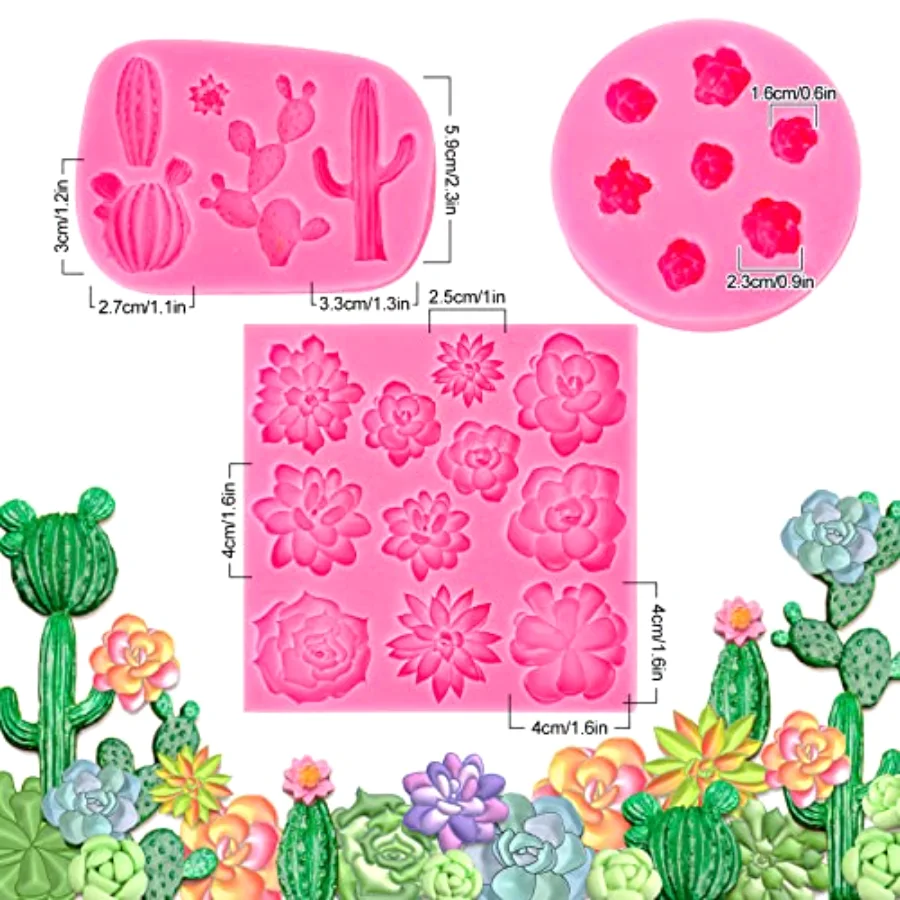 Succulent Fondant Molds 3D Silicone Cactus Succulents Leaves Moulds, view 2