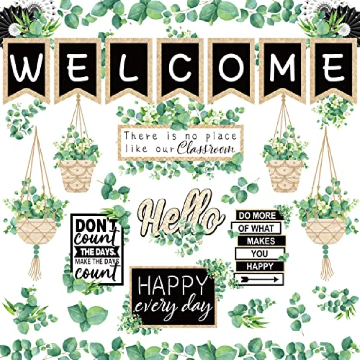 29 Pieces Eucalyptus Bulletin Board Set Welcome Banner Simply Boho