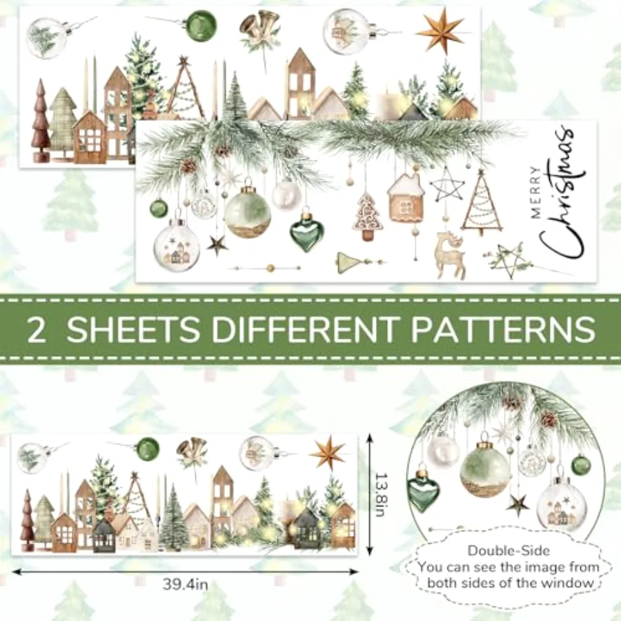 Christmas Window Clings Xmas Ball Farmhouse Window Stickers Double-Sided, view 4