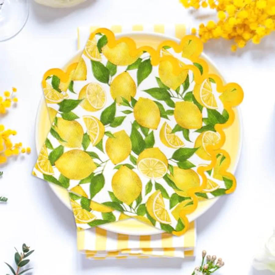 80Pcs Lemon Paper Napkins Watercolor Yellow Lemon Fruit Disposable Napkin, view 4