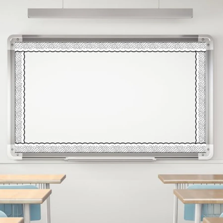 65.6ft Black and White Bulletin Board Borders Dot Patterned Die-Cut Rolled, view 4