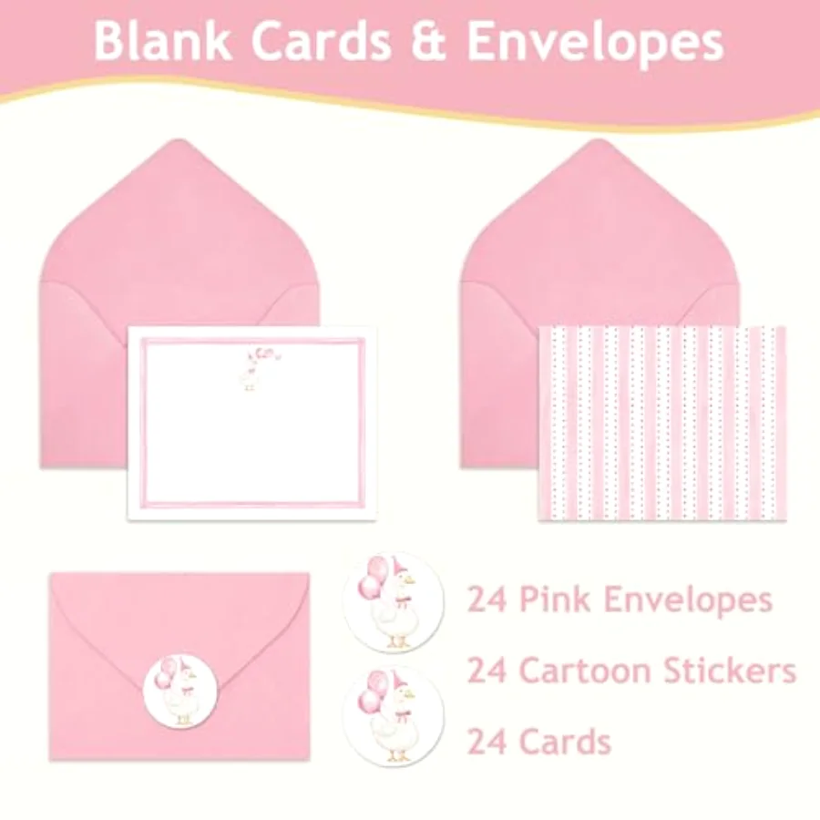 24Pcs Silly Goose Flat Blank Notes with Envelopes Blank Index Cards Pink, view 3