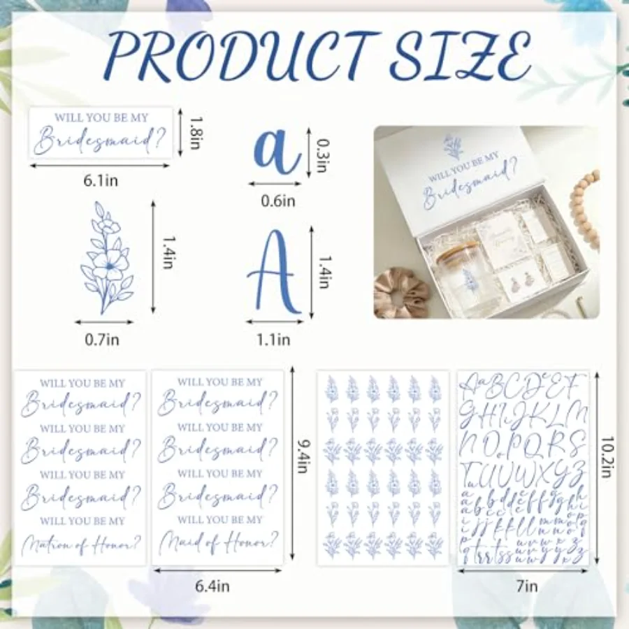 10 Pcs Will You Be My Bridesmaid Transfer Stickers Blue Vinyl Maid of, view 2