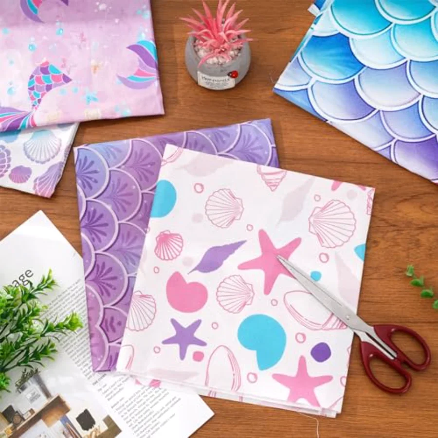 12 Pcs Spring Summer Mermaid Cotton Fabric Bundles Colorful Mermaid Scales, view 4