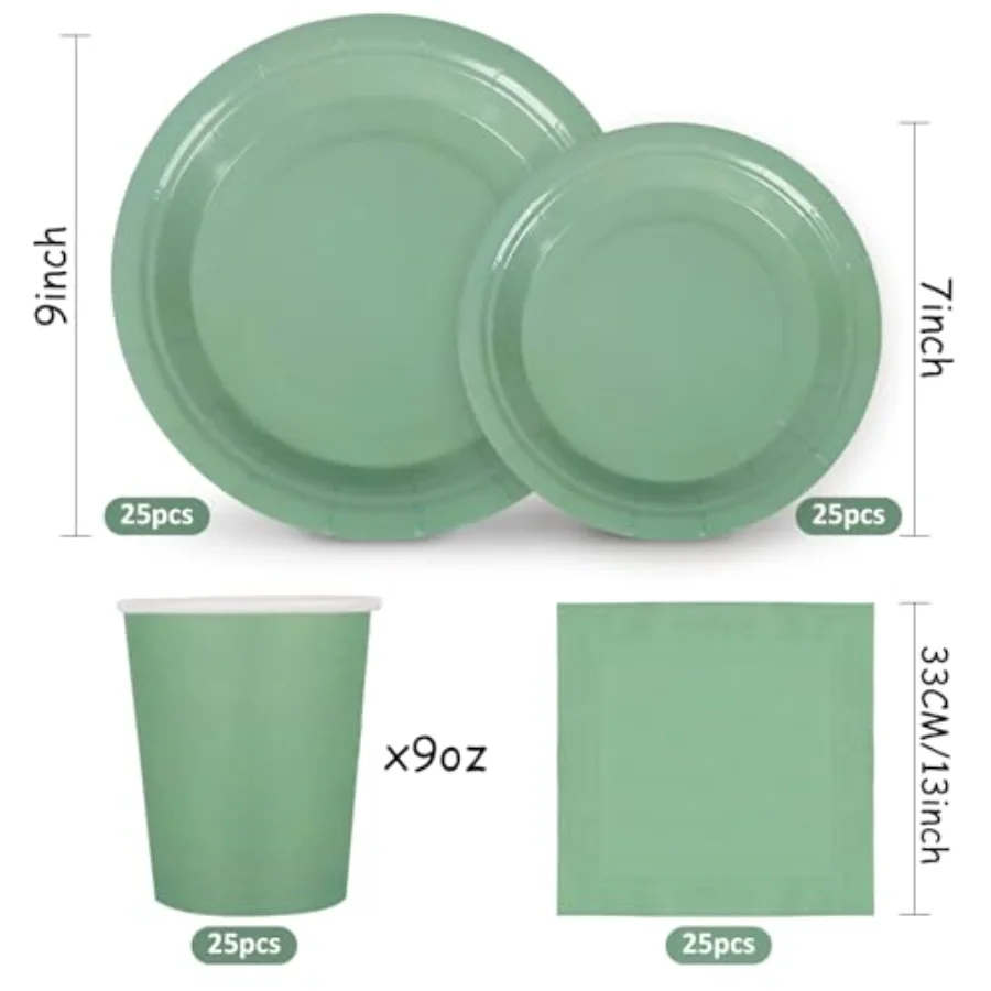 100Pcs Sage Green Tableware Set Wedding Disposable Dinnerware Set 50 Paper, view 2