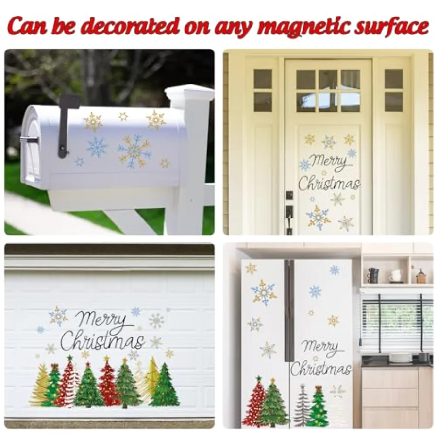 22Pcs Merry Christmas Garage Door Magnets Red Green Gold Xmas Tree, view 4