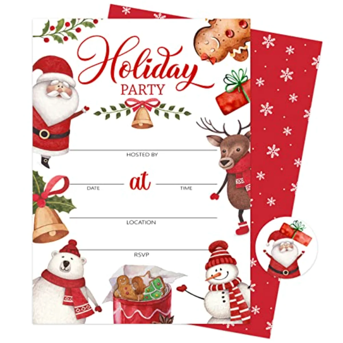 Christmas Party Invitations 25 Pack Cartoon Animal Holiday Invitation