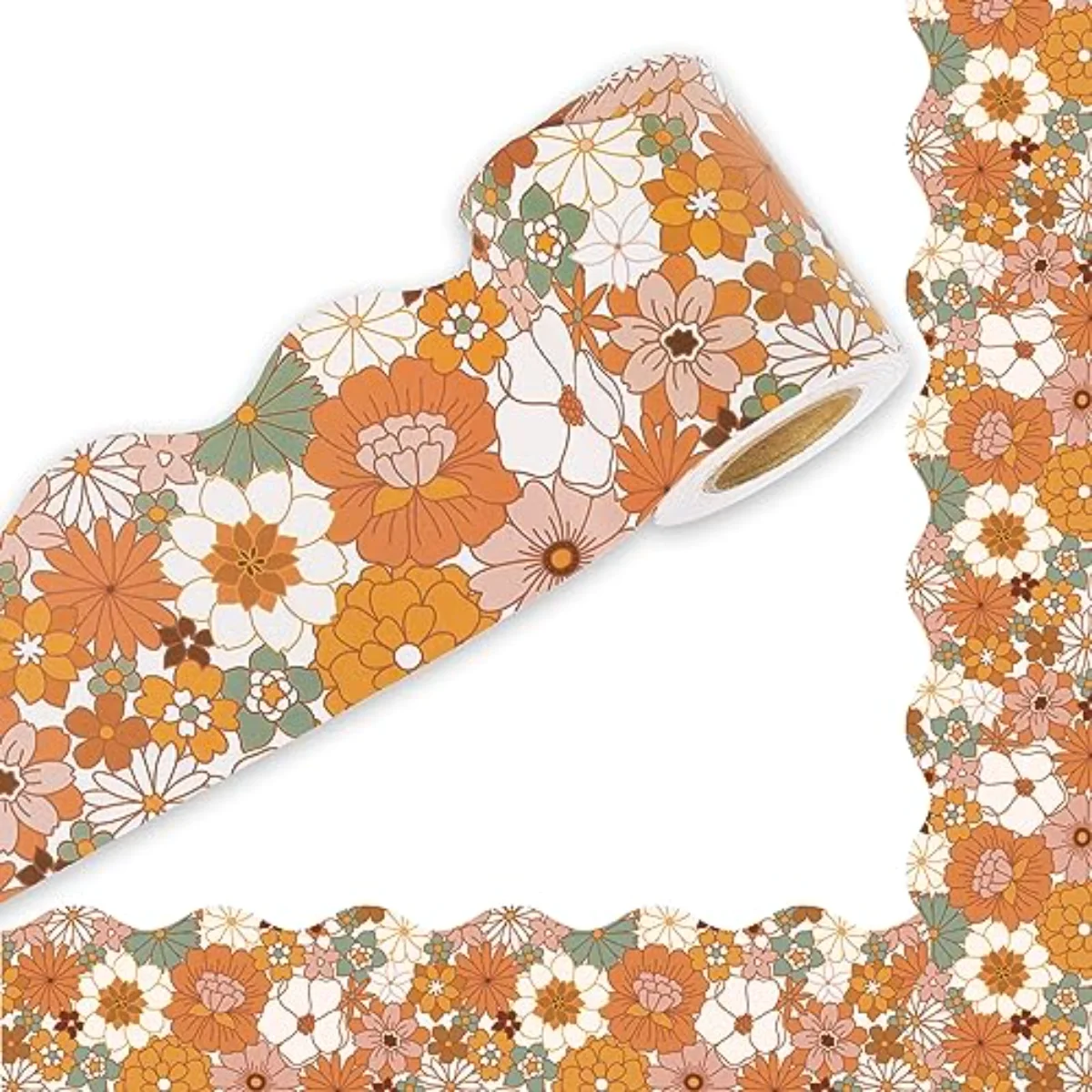 Boho Floral Bulletin Board Border Retro Summer Flower Scalloped Die-Cut