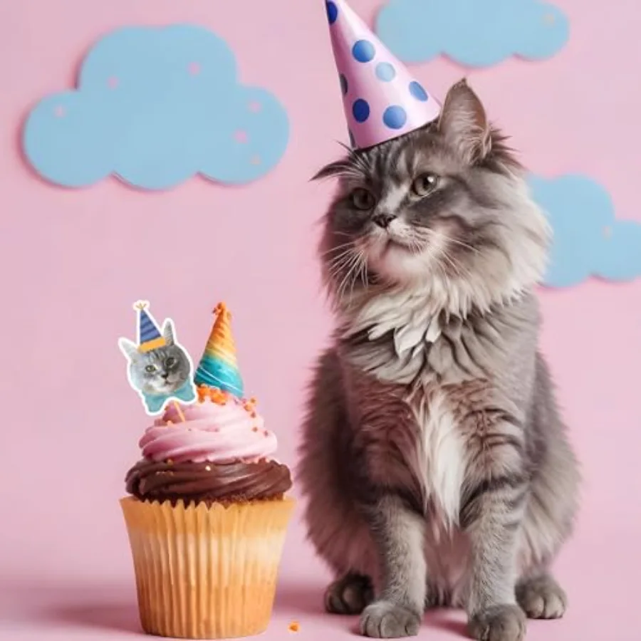 1000Pcs Cat Birthday Theme Stickers Realistic Cute Cat Self-Adhesive, view 4