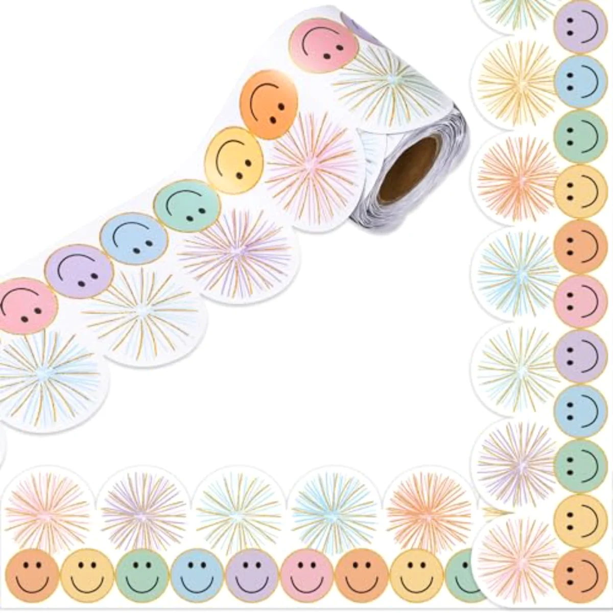 32.8 Ft Preppy Pastel Smile Face Bulletin Board Borders Colorful Firework