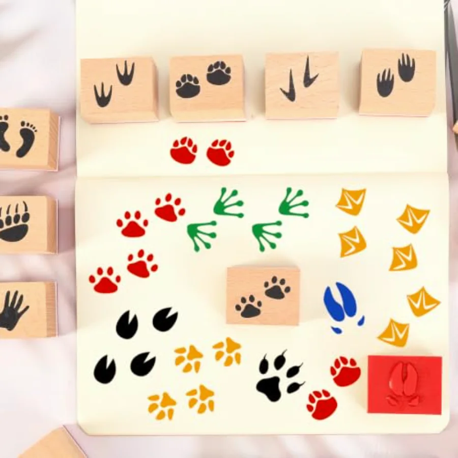 24 Pcs Animal Footprint Wooden Rubber Stamps Cartoon Animal Paw Prints DIY, view 4