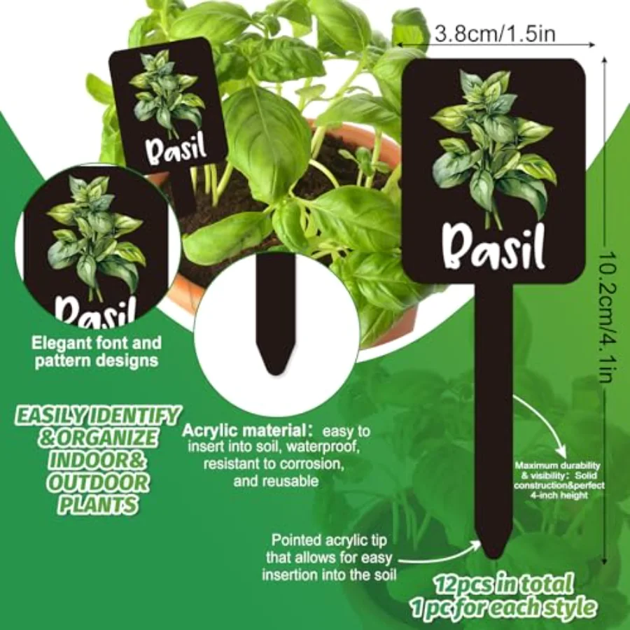 12Pcs Herb Plant Label Signs 12 Styles Garden Herb Markers Thickened, view 2