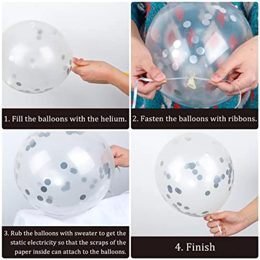 60Pcs Graduation Party Balloons Set 7 Designs Silver White Confetti Latex, view 3