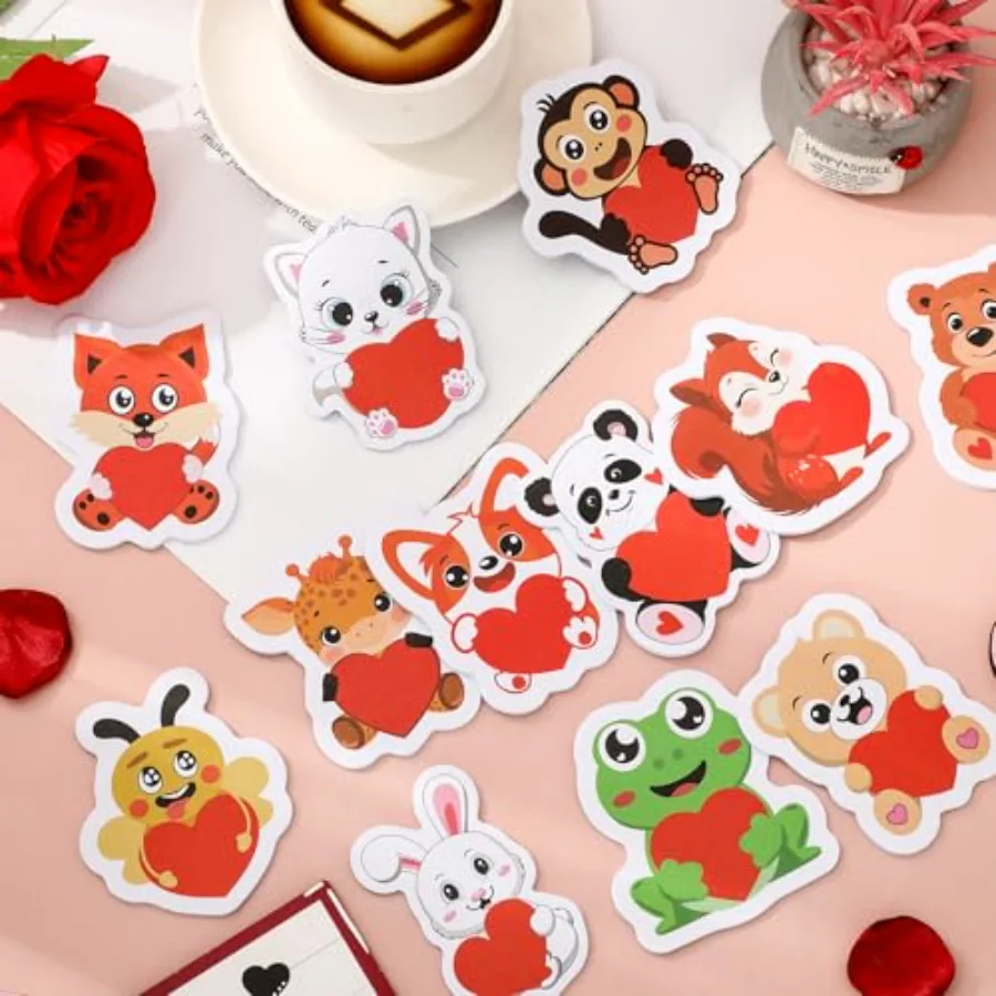 24 Pack Valentine's Day Sticky Notes Memo Pads Red Heart Animal 12 Designs, view 4