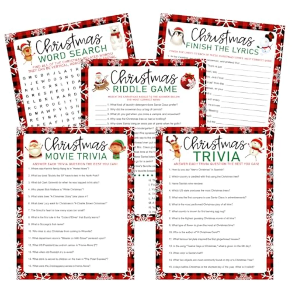 100Pcs Christmas Trivia Games Question and Answer Cards 5 Designs Xmas