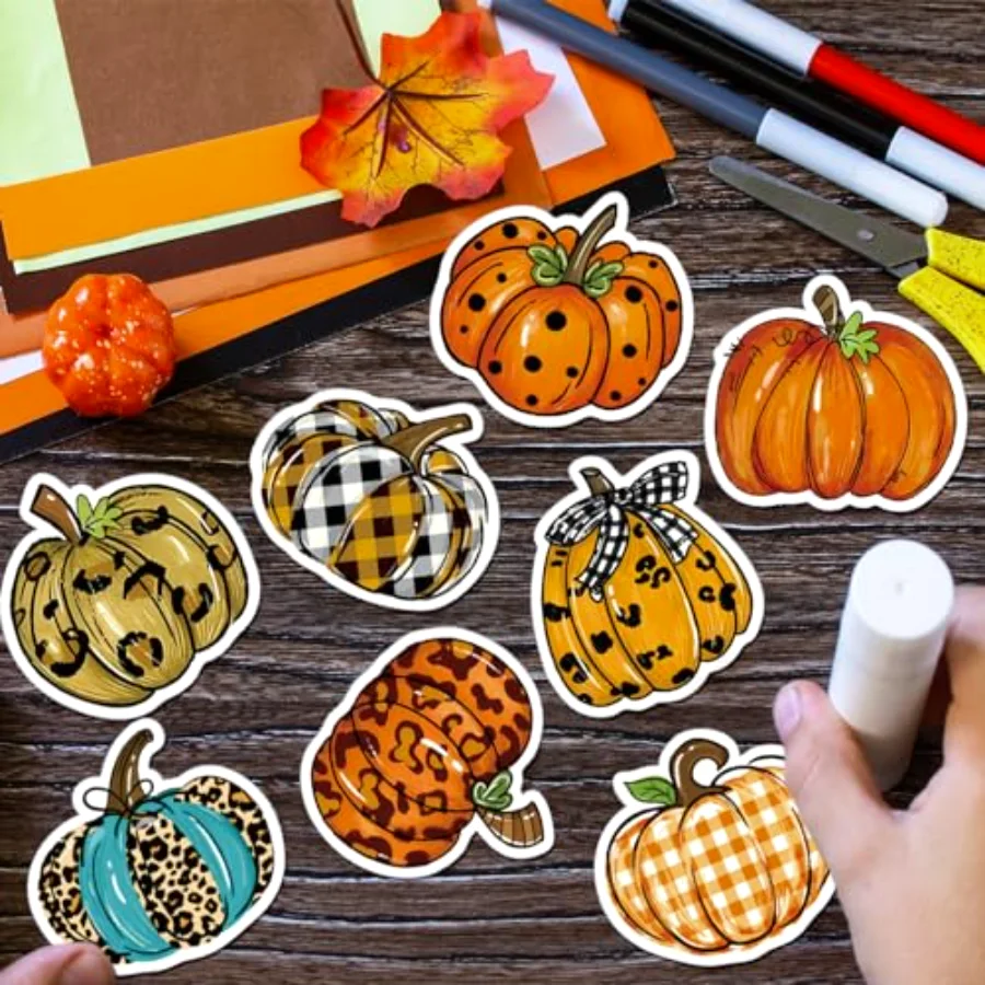 1000Pcs Fall Pumpkin Stickers Roll Autumn Hand-Painted Pumpkin Paper, view 4