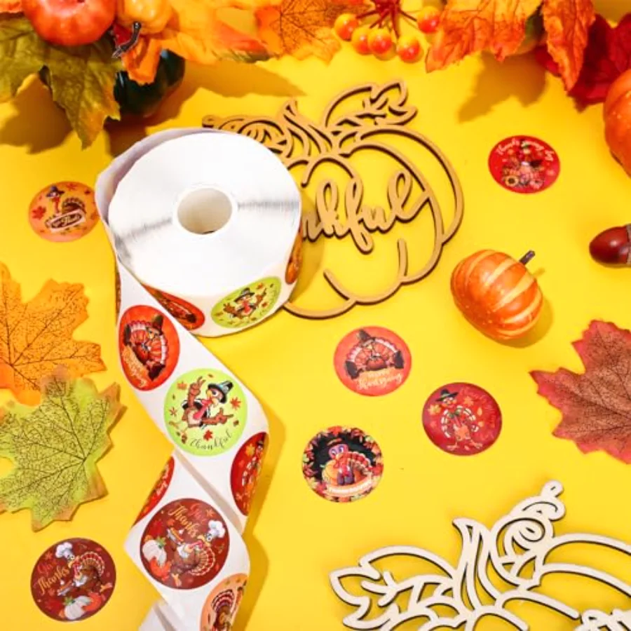 1000Pcs Thanksgiving Turkey Stickers Roll Cartoon Turkey Paper Decals 8, view 3